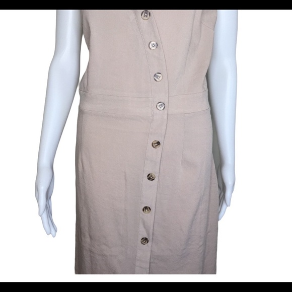 QED LONDON Asymmetrical Sleeveless Slip Dress With Button Front Beige Size Large - Picture 5 of 10